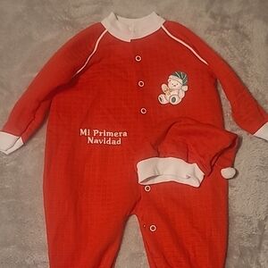 Red Christmas Baby Onesie with Hat